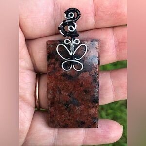 Wire Wrapped Rainbow Jasper Butterfly Pendant Necklace Handmade OOAK